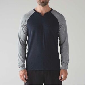lululemon athletica Men's Navy Body with Gray Raglan Long Sleeve Shirt